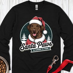 Chocolate Lab Santa Paws Is Coming To Town Long Sleeve Shirt Gift For Dog Lover