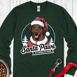 Chocolate Lab Santa Paws Is Coming To Town Long Sleeve Shirt Gift For Dog Lover