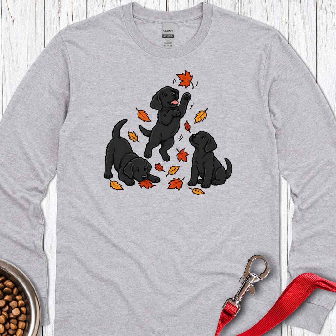 Black Labrador Puppies Fall Leaves Long Sleeve Shirt Gift For Dog Lover