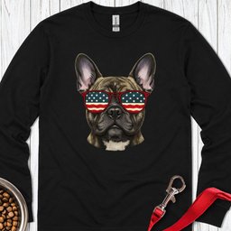 French Bulldog USA Glasses Long Sleeve Shirt Gift For Dog Lover