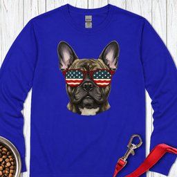 French Bulldog USA Glasses Long Sleeve Shirt Gift For Dog Lover