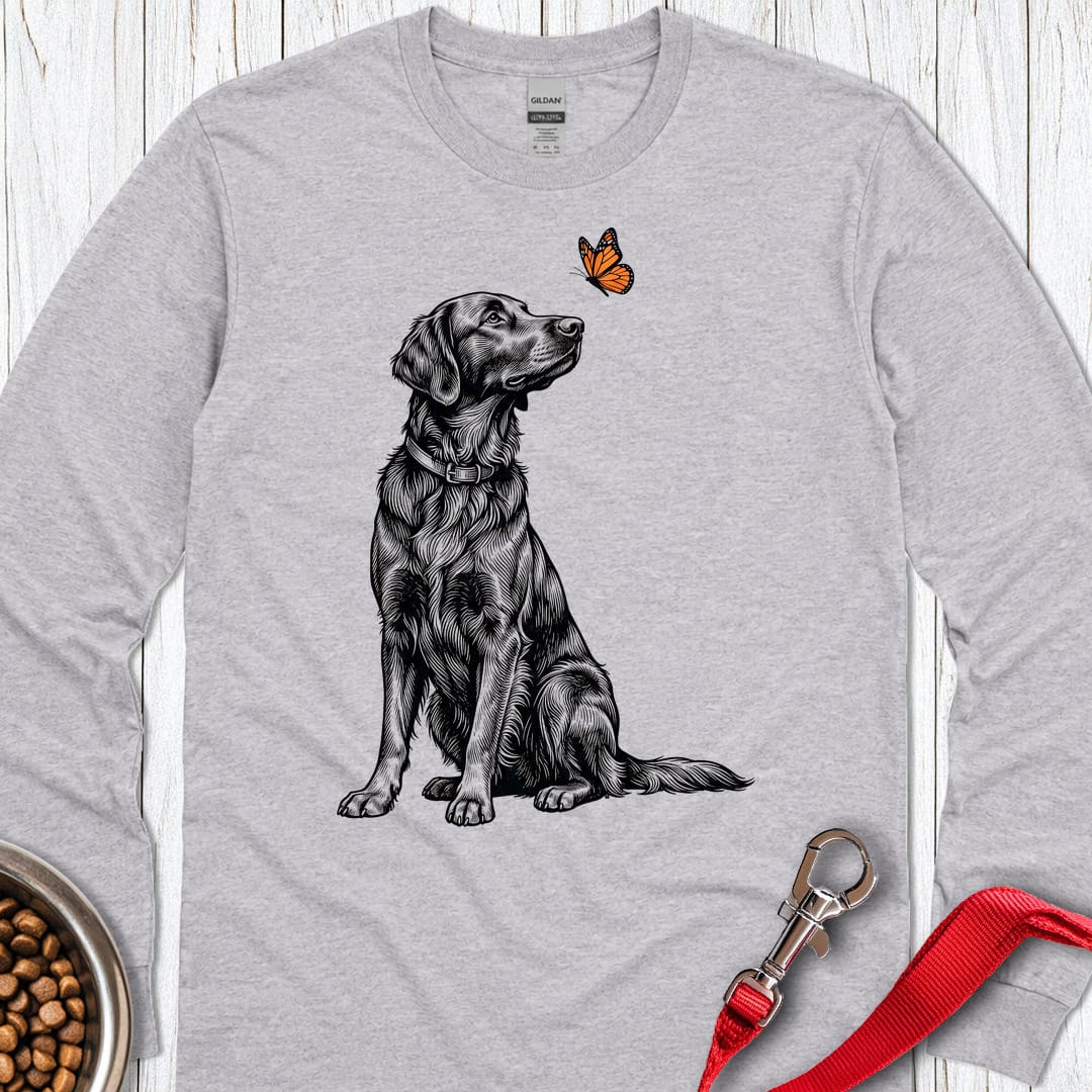 Flat Coated Retriever Butterfly Long Sleeve Shirt Gift For Dog Lover