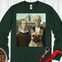 Frenchie American Gothic Long Sleeve Shirt Gift For Dog Lover