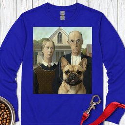 Frenchie American Gothic Long Sleeve Shirt Gift For Dog Lover