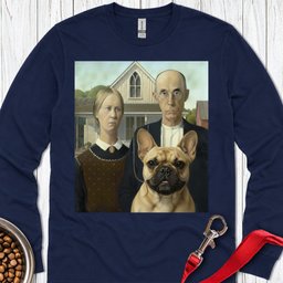 Frenchie American Gothic Long Sleeve Shirt Gift For Dog Lover