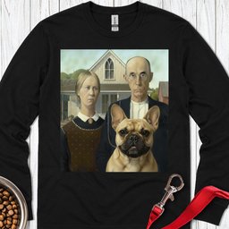 Frenchie American Gothic Long Sleeve Shirt Gift For Dog Lover