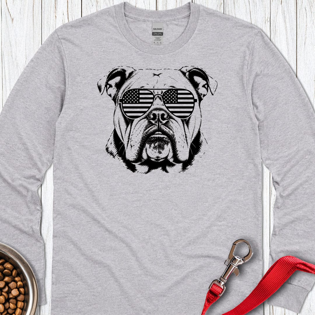 English Bulldog Flag Shades Long Sleeve Shirt Gift For Dog Lover