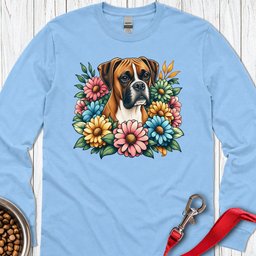 Floral Boxer Long Sleeve Shirt Gift For Dog Lover