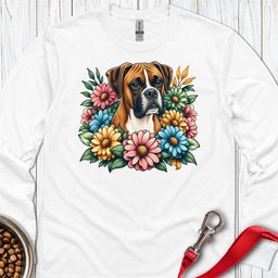 Floral Boxer Long Sleeve Shirt Gift For Dog Lover
