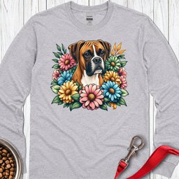 Floral Boxer Long Sleeve Shirt Gift For Dog Lover