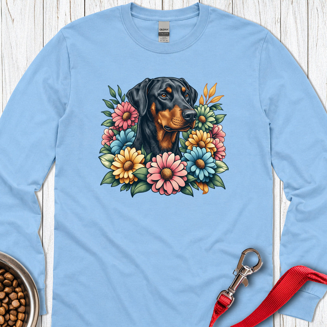 Doberman Floral Long Sleeve Shirt Gift For Dog Lover