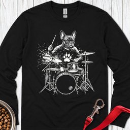 French Bulldog Drummer Long Sleeve Shirt Gift For Dog Lover