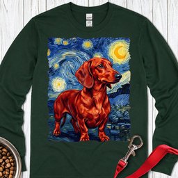 Dachshund Van Gogh Red Long Sleeve Shirt Gift For Dog Lover