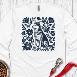 Husky Linocut Long Sleeve Shirt Gift For Dog Lover