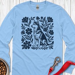 Husky Linocut Long Sleeve Shirt Gift For Dog Lover