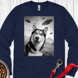 Husky Ufo Long Sleeve Shirt Gift For Dog Lover