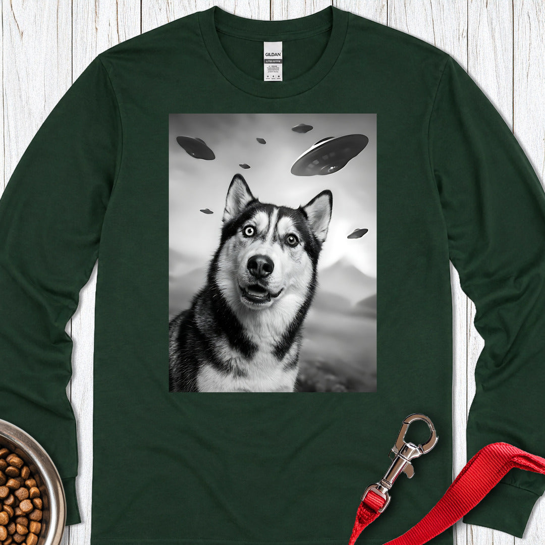 Husky Ufo Long Sleeve Shirt Gift For Dog Lover