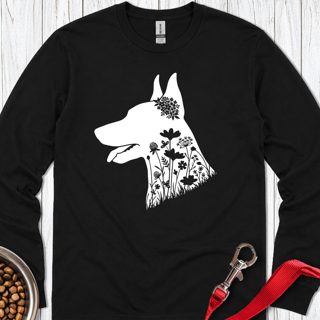 Doberman Flowers Long Sleeve Shirt Gift For Dog Lover