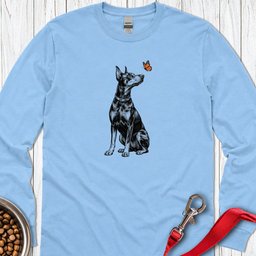 Doberman Butterfly Long Sleeve Shirt Gift For Dog Lover