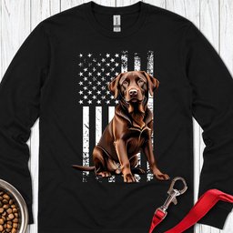 Chocolate Labrador USA Flag Long Sleeve Shirt Gift For Dog Lover