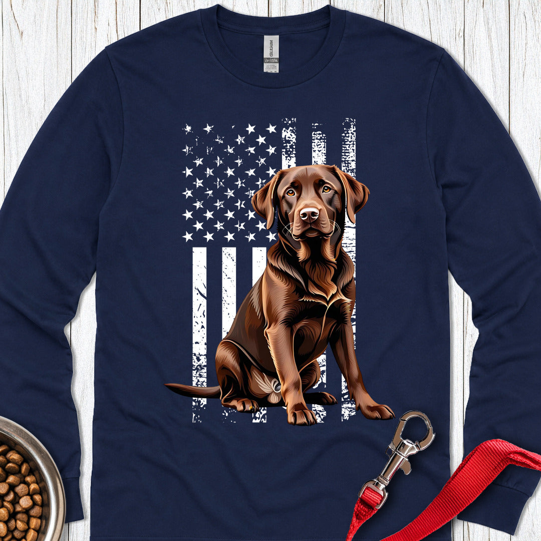 Chocolate Labrador USA Flag Long Sleeve Shirt Gift For Dog Lover