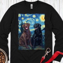 Chocolate And Black Labrador Starry Night Long Sleeve Shirt Gift For Dog Lover