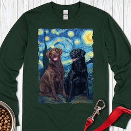 Chocolate And Black Labrador Starry Night Long Sleeve Shirt Gift For Dog Lover