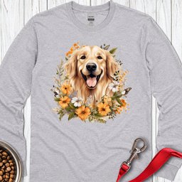 Golden Retriever Flower Watercolor Long Sleeve Shirt Gift For Dog Lover