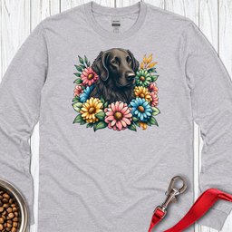 Flat Coated Retriever Flower Wreath Long Sleeve Shirt Gift For Dog Lover