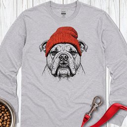 English Bulldog Beanie Long Sleeve Shirt Gift For Dog Lover