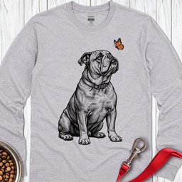 English Bulldog Butterfly Long Sleeve Shirt Gift For Dog Lover