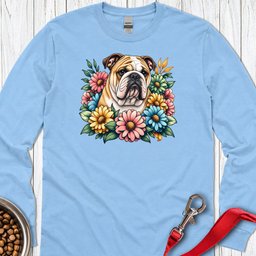 English Bulldog Flower Wreath Long Sleeve Shirt Gift For Dog Lover