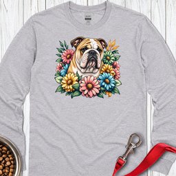 English Bulldog Flower Wreath Long Sleeve Shirt Gift For Dog Lover