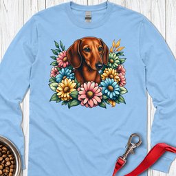 Dachshund Flower Wreath Long Sleeve Shirt Gift For Dog Lover