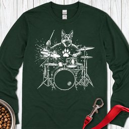German Shepherd Drummer Long Sleeve Shirt Gift For Dog Lover