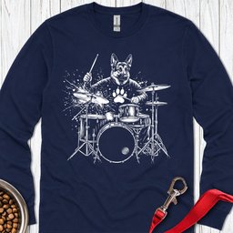 German Shepherd Drummer Long Sleeve Shirt Gift For Dog Lover
