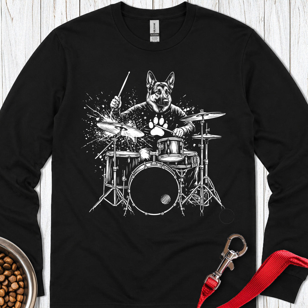 German Shepherd Drummer Long Sleeve Shirt Gift For Dog Lover