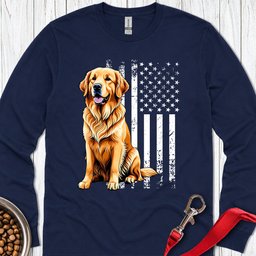Golden Retriever USA Flag Long Sleeve Shirt Gift For Dog Lover