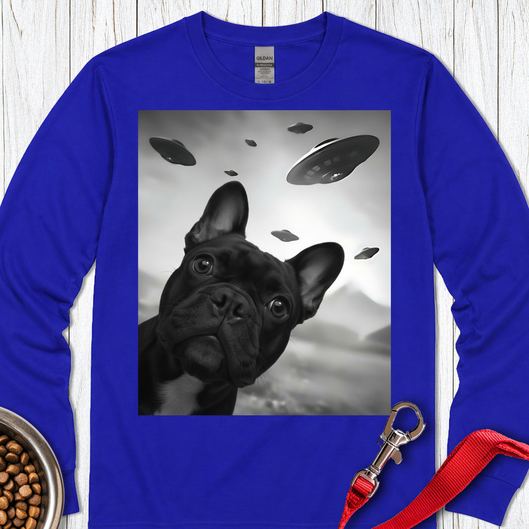 French Bulldog Ufo Selfie Long Sleeve Shirt Gift For Dog Lover