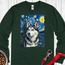 Husky Portrait Van Gogh Long Sleeve Shirt Gift For Dog Lover
