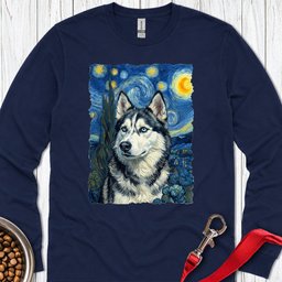 Husky Portrait Van Gogh Long Sleeve Shirt Gift For Dog Lover
