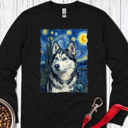 Husky Portrait Van Gogh Long Sleeve Shirt Gift For Dog Lover