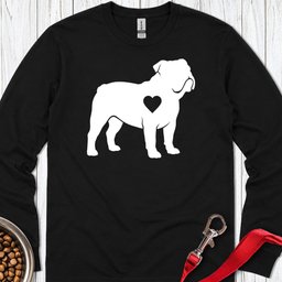 English Bulldog Heart Silhouette Long Sleeve Shirt Gift For Dog Lover
