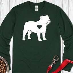 English Bulldog Heart Silhouette Long Sleeve Shirt Gift For Dog Lover