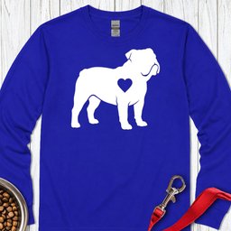 English Bulldog Heart Silhouette Long Sleeve Shirt Gift For Dog Lover