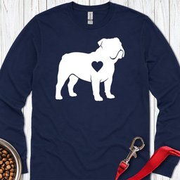 English Bulldog Heart Silhouette Long Sleeve Shirt Gift For Dog Lover