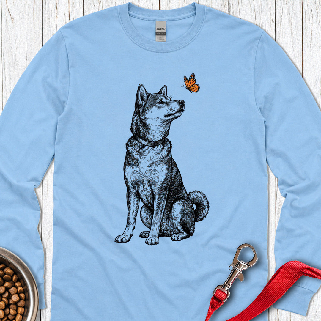 Shiba Inu Butterfly Long Sleeve Shirt Gift For Dog Lover