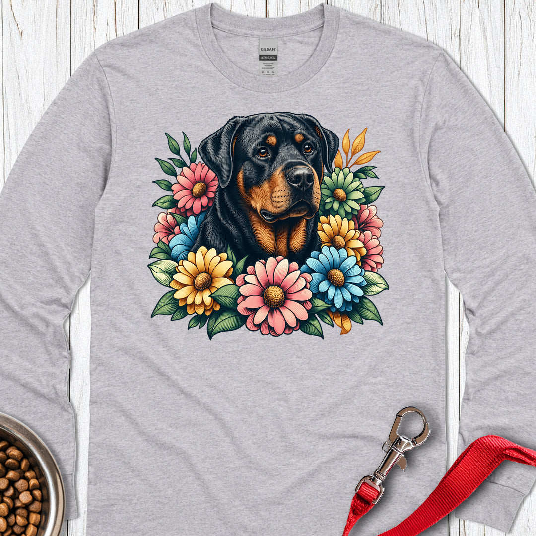 Rottweiler Flower Wreath Long Sleeve Shirt Gift For Dog Lover