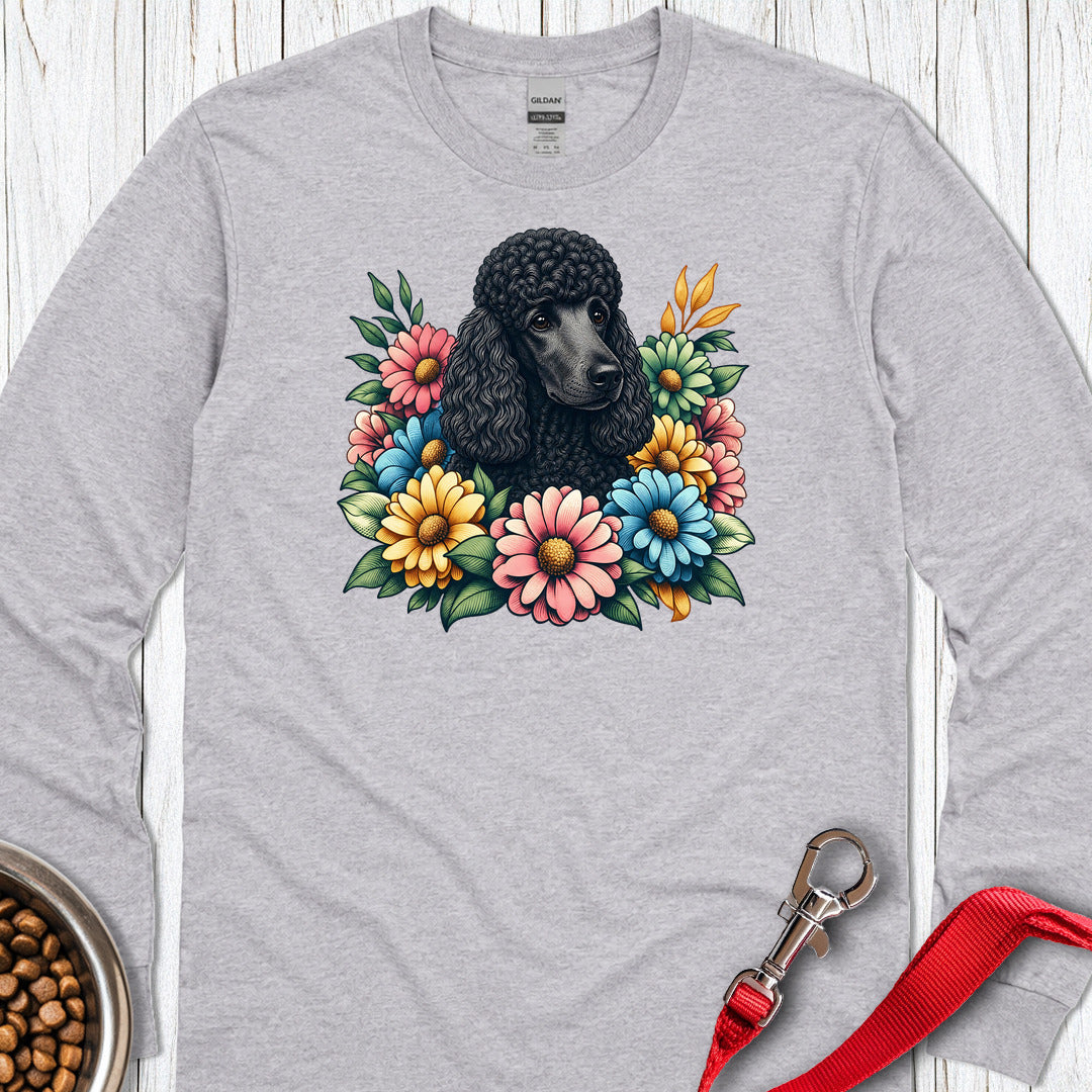 Standard Poodle Flower Wreath Black Long Sleeve Shirt Gift For Dog Lover