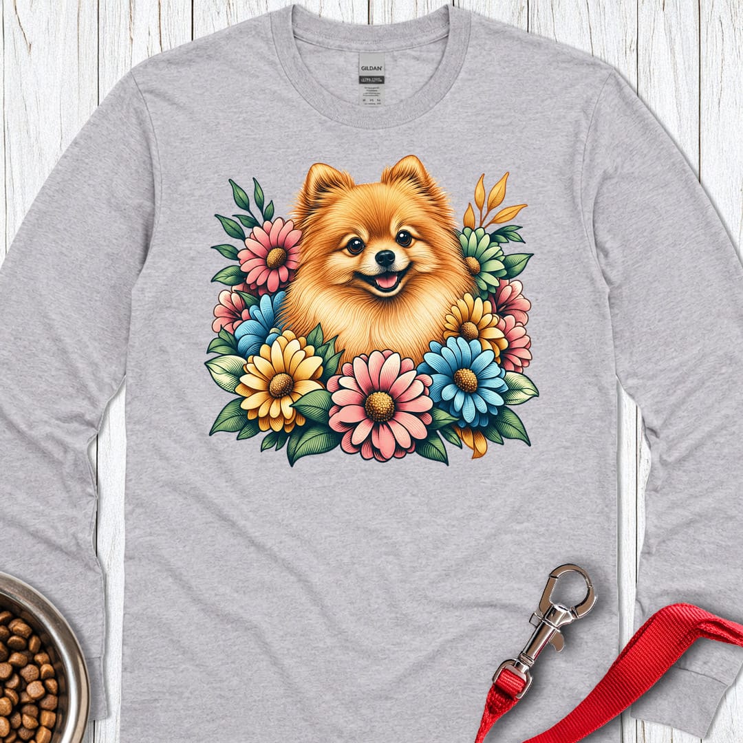 Pomeranian Flower Wreath Long Sleeve Shirt Gift For Dog Lover